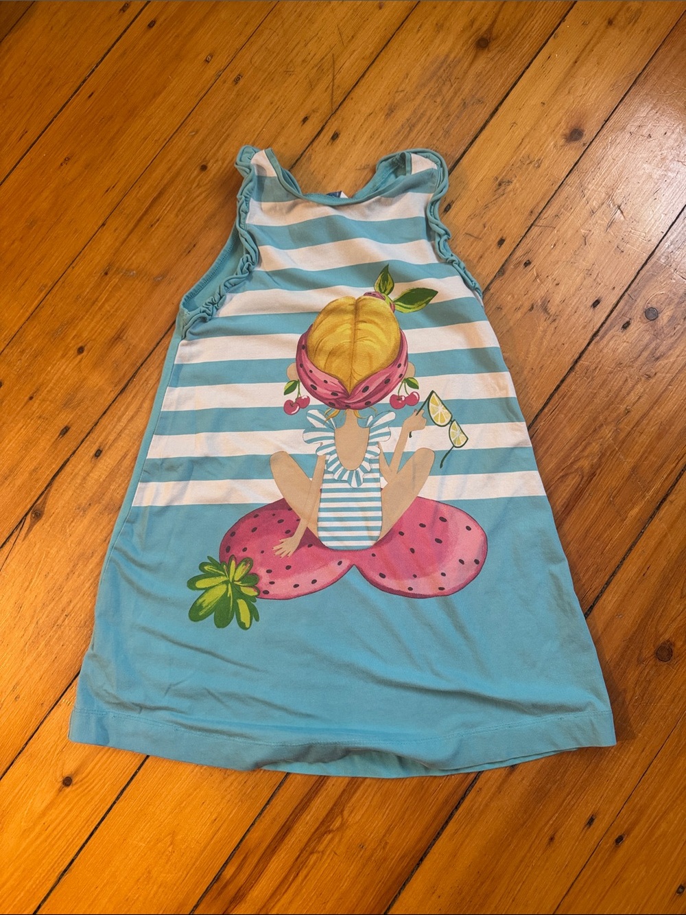 Mayoral Girls' Aqua Striped Dress with Summer Graphic